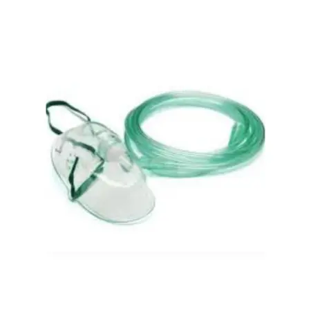Medical oxygen mask with tubing for efficient oxygen therapy.